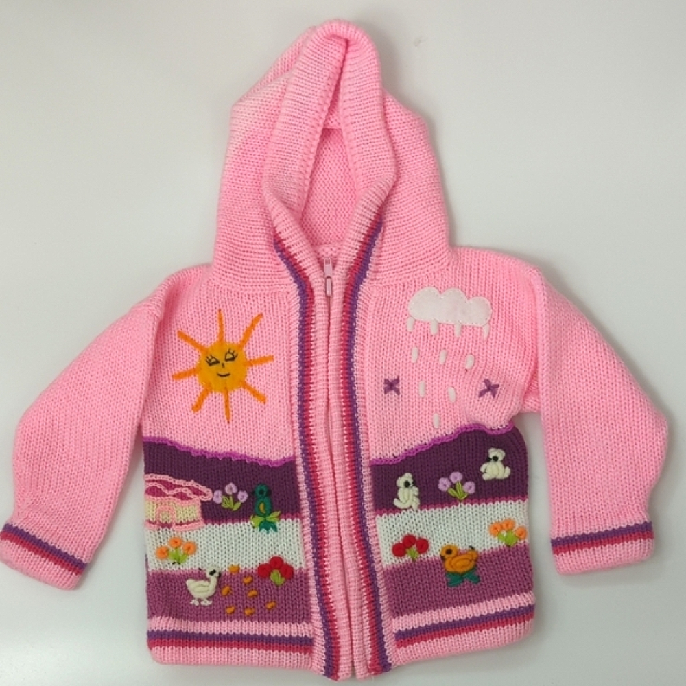 Peruvian Wool Knitted Pink Hoodie